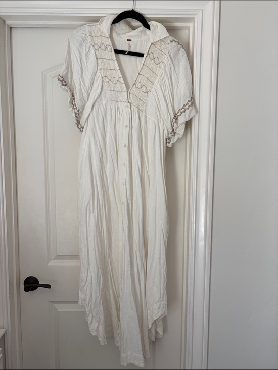 Free People Dresses & Skirts - Free People Boho Button-Front Cream Maxi Dress with Embroidered Details